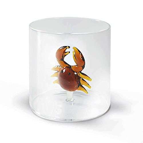 WD Lifestyle Bicchiere in vetro borosilicato. Capacità 250 ml. Decoro granchio.