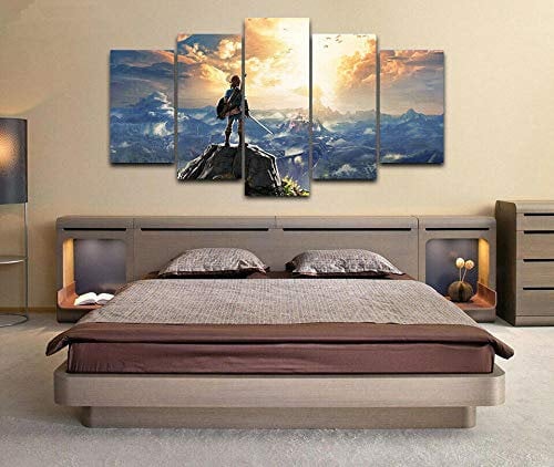 Bilder XXL 5 Teile wandbild leinwandbilder Kunstdrucke Zelda Breath of Wild XXL 5 Teiliges Wandbild Mit Rahmen Größe 100x55CM Leinwandbild Wandbilder Cadeau