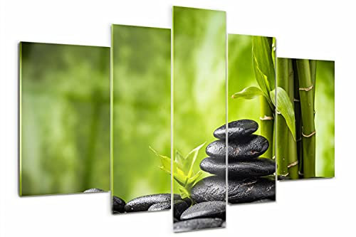 Tulup Tableau sur Verre 5 pièces 170x100cm Art Mural Impression Image Peinture Murale Décoration Murale Tableau Verre Trempé Cadre Triptyque Polyptyque - Pierres Zen