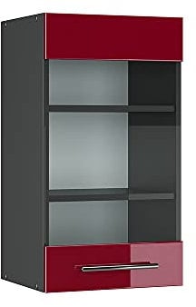 Vicco Küchenglasschrank Fame-Line, Glashängeschrank, Bordeaux Hochglanz/Anthrazit, 40 cm