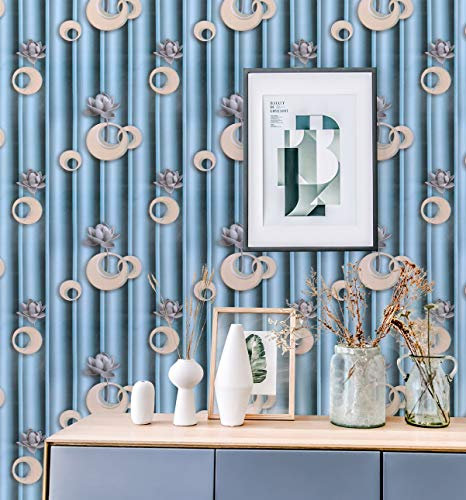 LZH-LP Flower Wallpaper Paper for Wall Modern Vinyl Wallpaper Peel & Stick Wallpaper Art Design Blue Stripe Color Flower Stitching Self-Adhesive Wallpaper Paper for Wall Decal