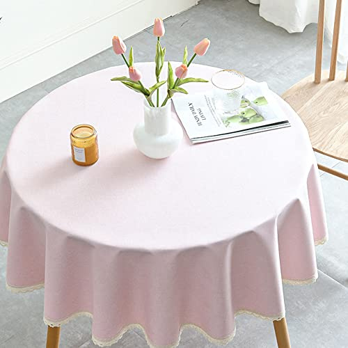 Lsimeru Elegant Tischdecke Abwaschbar Rund 160 Rosa Einfarbig Landhaus Tischtuch Tischdecken Wasserabweisend Waschbar Outdoor Gartentischdecke Tischwäsche Tischdekoration mit Häkelborte