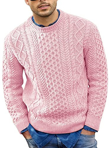 TOFOTL Pull Homme Hiver Chaud Marque Slim Sweat sans Capuche Polaire Jacquard Col Rond Pulls, Gilets et Sweats Hiver Manteau Blouson Hiver Sweat sans Capuche Homme Rose XXL