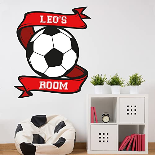 Football Wall Sticker - Colour Banner on Ball Personalised Name Wall Decal Kids Art (60cm Height x 50cm Width)