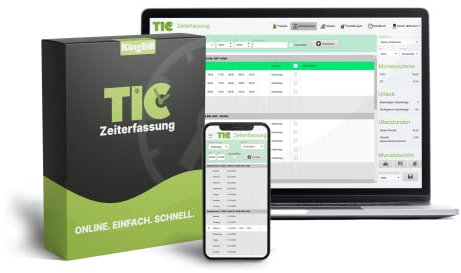 Online Zeiterfassung [KingBill TIC] für Arbeitszeiten, Urlaube & Projekte (beliebig viele Mitarbeiter, für 1 Jahr)