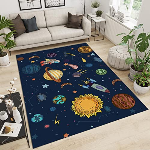 SANSJI Dunkle Weltraumrakete Teppiche Gegend, Cartoon-einfache Technologie Waschmaschinenfest Wohnzimmerteppich - für Terrasse Garten, Küche, Bad oder 120 x 170 cm