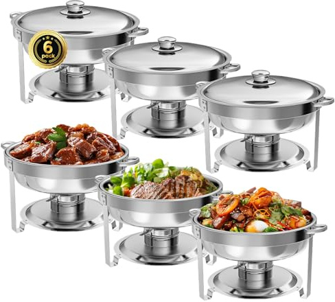 IMACONE Round Chafing Dish 6Pack | Stainless Steel Chafers and Buffet Warmer Sets, Food & Water Pan, for Parties, Holidays, Weddings & Catering