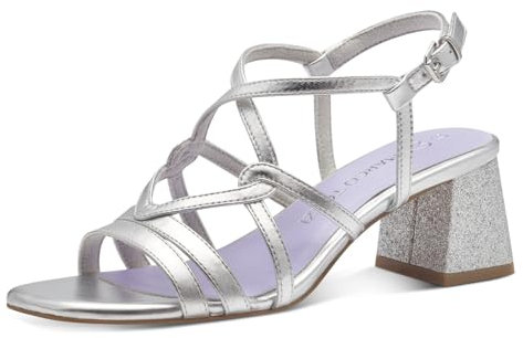 MARCO TOZZI Damen Sandalen mit Absatz Glitzer Vegan, Silber (Silber), 38 EU