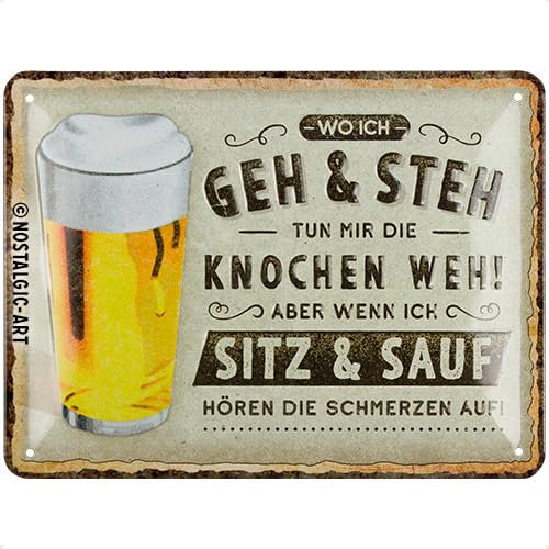 Nostalgic-Art Retro Blechschild, 15 x 20 cm, Wo ich geh und steh – Bier – Geschenk-Idee als Bar-Zubehör, aus Metall, Vintage Design mit Spruch, Blechschilder Sprüche, Bier-Deko