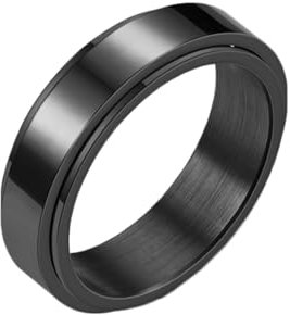 Mesnt Edelstahlringe Damen, Herren/Damen Verlobungsring Klassischer 6MM polierter Spinner Fidget Ring, Schwarz, Größe 62 (19.7)