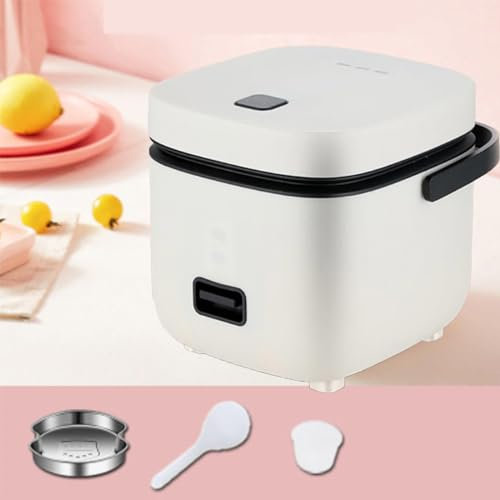 PanHuiWen Mini Rice Cooker, 1.2L, White, Automatic Keep Warm, Portable & Compact, Easy Cleaning