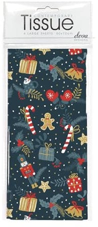 Ginger and Candy Nutcracker Christmas Printed Patterned Tissue Wrapping Paper Deva Designs Luxury 4 Sheets 50 x 70 cm