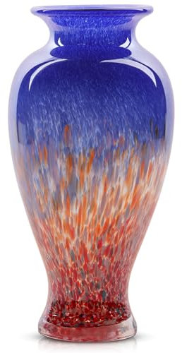 Blaue Glasvase, schöne mundgeblasene Glasvase, moderne Kunst, Heimdekoration, breite Öffnung, bunte Vasen für Kaminsims, Esstisch, Eingangsbereich, Wohnzimmer, Hochzeitsdekoration, 30 cm hoch