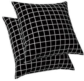 ggaimwf Schwarze Kissenbezüge 2er-Pack Modern Schwarz und Weiß Geometrische Kissen Karierte Kissenbezüge Leinenoptik Bettdekoration für Wohnzimmer Schlafzimmer Kissenbezüge, doppelseitig, 50 x 50 cm