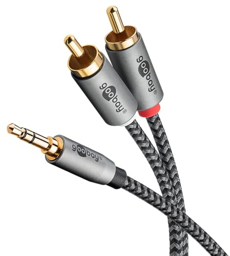 goobay 65289 Câble auxiliaire stéréo RCA vers jack 3,5 3m/ Câble audio auxiliaire hi-fi pour smartphone ; console ; chaîne hi-fi/gaine textile/doré
