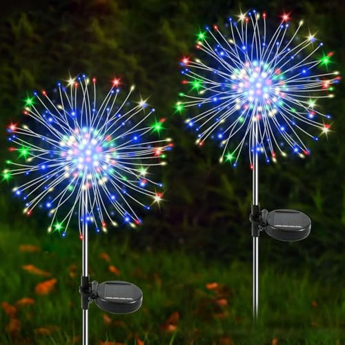 Sunshine smile Solarlampen für Außenn,2 Stück 150 Solar Lichter Pusteblume,Gartenstecker Pusteblume solar,8 Modi LED Solarleuchten Gartendeko,Solar Feuerwerk Gartenlichter,Solarlampen Feuerwerk