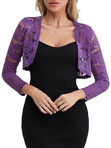 fuinloth Coprispalle Donna Elegante Cerimonia in Pizzo Bolero Sposa Giacca Corta Coprispalla Estivo Viola M 42-44