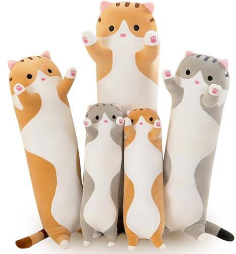 Bobomon Katze Kuscheltier stofftier Katze langes Kissen riesen XXL Kawaii groß plüschtier plüschkatze Cute seitenschläferkissen cat plushie (grau 130cm)