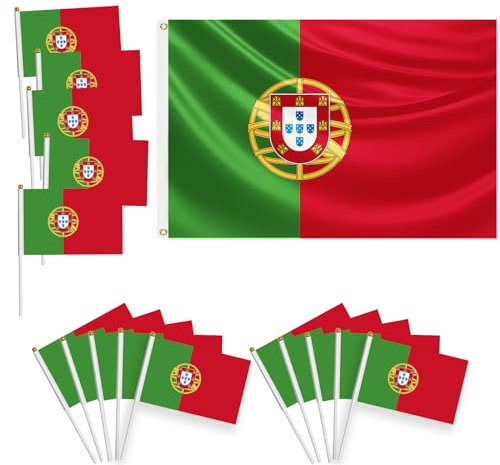 16 pièces Ensemble de drapeaux,décorations de coupe européenne,1 grand drapeau 150x90cm,avec œillets en laiton,15 petits petit drapeau à main,décorés lors d'événements sportifs,fêtes (Portugal)