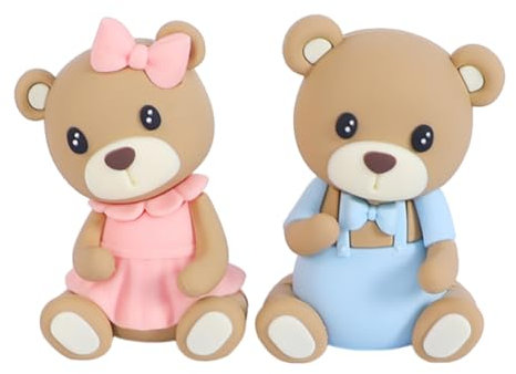NyaSaa 2 PCS Teddy Bear Cake Toppers, Baby Welcome & Birthday Decoration