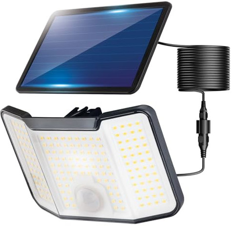 Lumiled Solarlampe für Außen mit Bewegungsmelder 3 Modi Solar Wandleuchte Aussen IP44 wasserdicht Solarlicht Solarleuchte für Garten Sicherheitswandleuchte Wandlampe Außenleuchte 5m Kabel