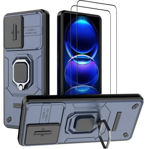 DERHAN Cover per Xiaomi Redmi Note 12 Pro Plus con Vetro Temperato [2 Pezzi], Custodia Antiurto con Protezione Fotocamera e Supporto - Blu