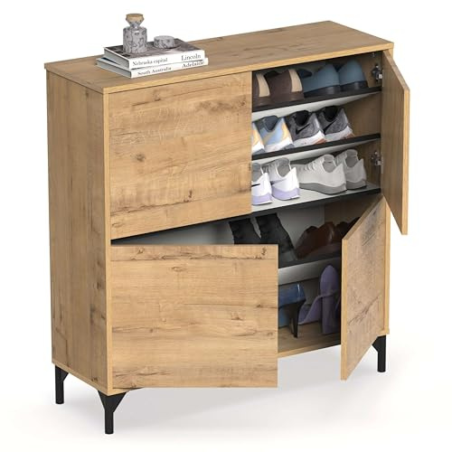Miroytengo Mueble Recibidor Zapatero Tokio 4 Puertas 5 Baldas Mueble Pasillo Color Roble Gold 101 cm