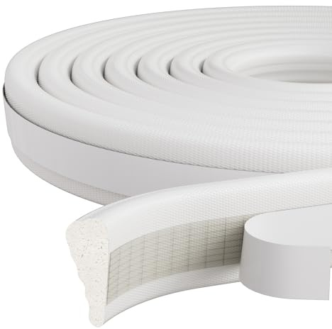 Burlete Cuña Espuma Blanco 2 Rollo 5M Autoadhesivo para Puertas y Ventanas | Tira de Sellado de Espuma Alta Densidad para Evitar Frío,Ruido y Golpes,Ideal para PVC,Madera,Aluminio y Puertas de Entrada