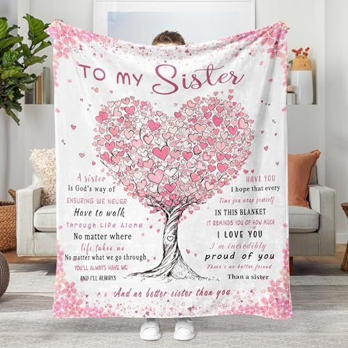 Aipon Decke für Schwestern, Geburtstagsgeschenke für Schwester, Aufschrift To My Sister, 127 x 152,4 cm, Geschenk für große Schwester, Hochzeit, Abschlussfeier, Schwesterdecken von Schwester,