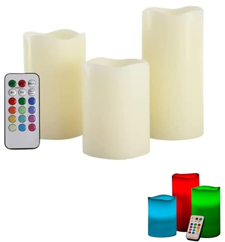 4PC Flameless Flickering LED Candles Vanilla Scented Colour Changing Real Wax Mood Remote Timer Battery Operated