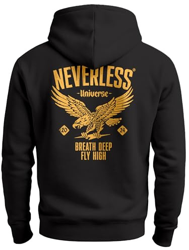 Neverless® Hoodie Backprint Herren Adler Eagle Print Retro Design Rückenaufdruck Kapuzenpullover Männer Fashion Streetstyle Schwarz S