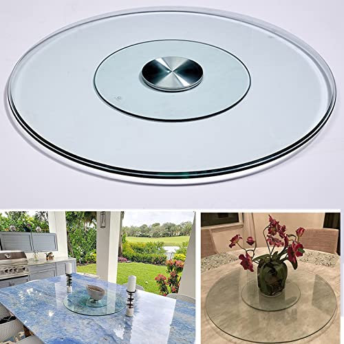 Mesa de comedor redonda giratoria de vidrio templado resistente, plato grande para servir de mesa, bandeja giratoria transparente, organizador transparente con centros de mesa silenciosos