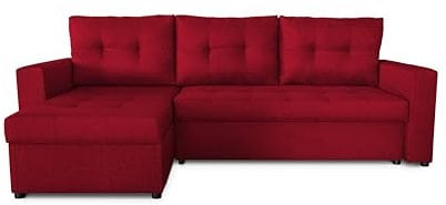 NAWSTOL Eckcouch CEZAR mit Schlaffunktion 205 x 130, Zwei großen Bettkästen und umstellbarer Seitenoption, Wohnzimmersofa (Links oder rechts) (Rot)