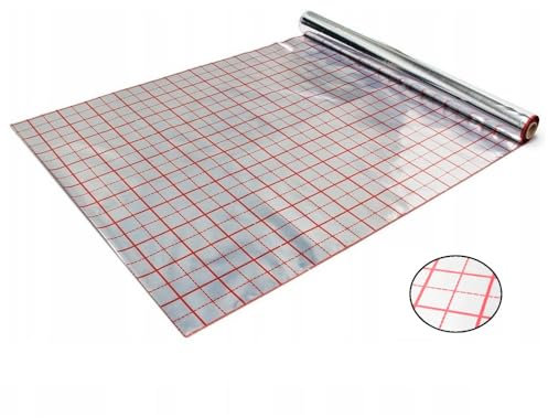Rasterfolie für Fußbodenheizung 50 m Länge Isolierfolie | Dicke 105 µm | Breite 102 cm | Verlegeraster | Fussbodenheizung | Alufolie
