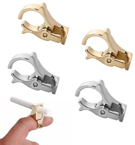 4 PCS Cigarette Holder Ring Vintage Finger Cigarette Holder Lady Elegant Protect Your Finger Smoker Holder Ring for Men and Women (2*Gold, 2*Silver)