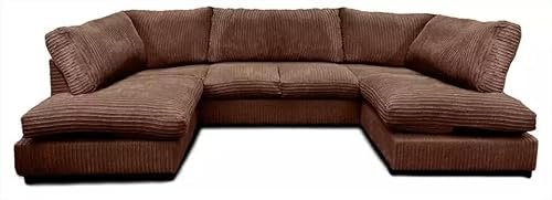 SOFASELECTIONUK LTD Jumbo Cord U-Shaped Cord Sofa - Large Modular Sofa with Memory Foam Seating & Removable Cushion Covers - Seats 6-7 People - Ideal U-Shape for Living Room (Brown, Full Back)
