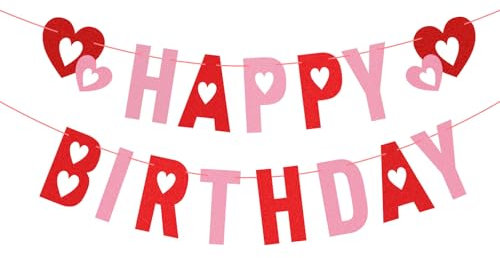 Valentinstags-Dekoration, Geburtstagsdeko Rot, glitzerndes „Happy Birthday“-Banner, Herz-Dekorationen, hängendes Geburtstagsbanner, Valentinstags-Themen, Valentinstags-Herzgirlande für Geburtstag