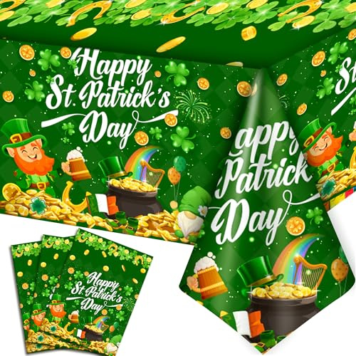 St Patrick's Day Tischdecke, 3 Pcs St. Patrick's Day Party-Tischdecke - Irland Grün Tischdecke, Tischdecke zum St Patricks Day & Lucky Kleeblatt Tischdecken für St. Patrick's Day-Party-Dekorationen