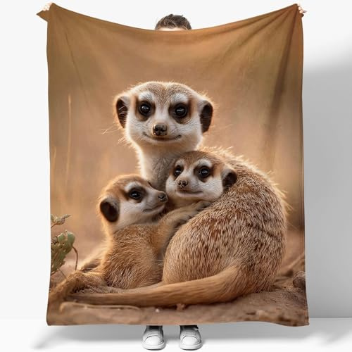 Kuscheldecken 150 x 200 cm Tiere Erdmännchen Foto Flauschige Decke Bräunen Couchdecke Dicke Sofadecke Wohndecke Blanket Mikrofaser Tagesdecke Birthday Deko Überwurf für Bett Sofa Schlafzimmer Büro