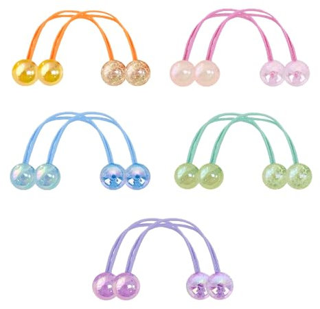 Yicoovey 10er-Pack Acryl-Kugel-Haargummis - Doppelt-elastische Pferdeschwanzhalter mit bunten Perlen, Süße Kinder-Haarbänder für Mädchen & Jungen, Sanfte Grip-Design (10 Stück)