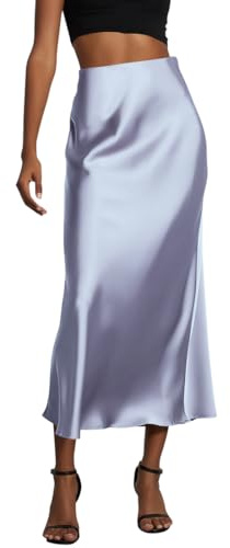 ORANDESIGNE Satin Rock Damen Lang Rock a Linie Langer Rock Hohe Taille Skirt Elegant Seide Midirock Business Rock mit Elastischer Taille Fließende Partyröcke für Cocktail Sommer Hellviolett XS