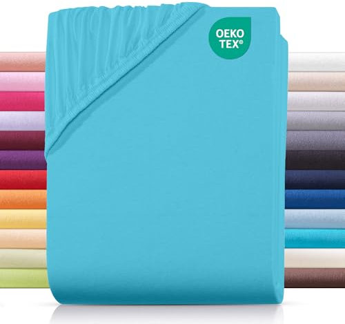 Carpe Sonno® Jersey Spannbettlaken 100x200cm Baumwolle | Laken Türkis mit Einlaufschutz & Bügelfrei Matratzenbezug bis 22cm | Bettlaken 100x200 Baumwolle | Leintuch 100x200 | Spannbetttuch 100 x 200