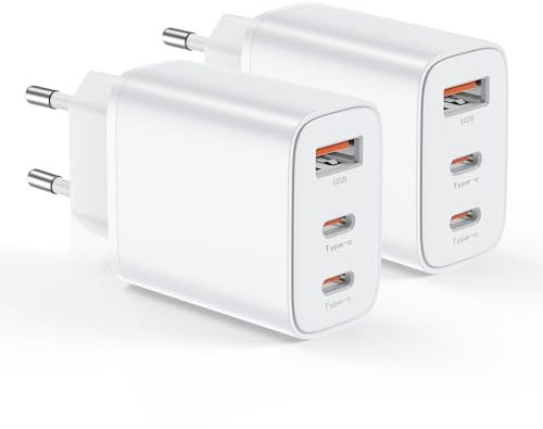 2-Pack Chargeur USB C 30W 3-Ports Prise Chargeur USB C Type C Charge Rapide Carregateur Multiple Rapide pour iPhone 16 15 14 13 12 11 Pro Max XR XS 8 7, iPad, Samsung