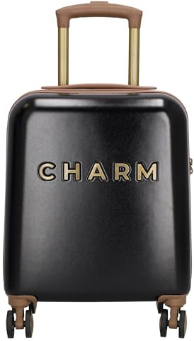 Charm London - Untersitzkoffer Handgepäck Koffer mit Rollen - Schwarz | Kompakter Kabinenkoffer für Kurztrips, 4 leichtgängige Rollen TSA-Schloss Ausziehbarer Griff 2 Innenfächer
