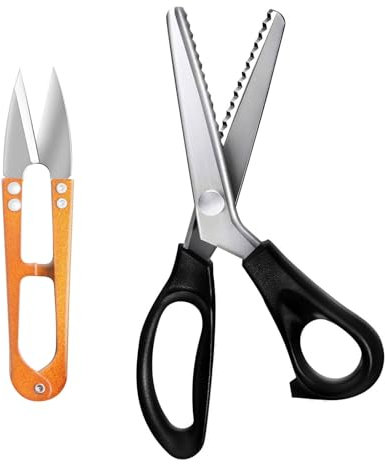 DEEINN Zackenschere gezahnt, Stoffschere mit Fadenschneider, Professionelles Nähen in der Schneiderei, Zick-Zack-Schere Stoff, 23cm/9 Zoll