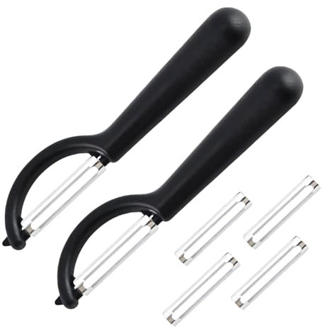 2 Stück P-Schäler Tupper Set mit 4 Ersatzklingen, Universal Sparschäler für Kartoffelschäler (2, Schwarz)
