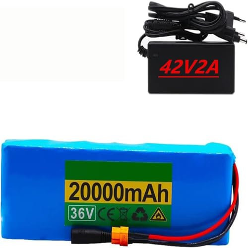 36V 20AH 10S2P Batterie De Vélo avec Chargeur Électrique Batterie De Scooter Électrique Batterie Électrique Batterie Haute Puissance Remplaçable Étanche Batterie pour 200W-500W 36V20AH,XT90