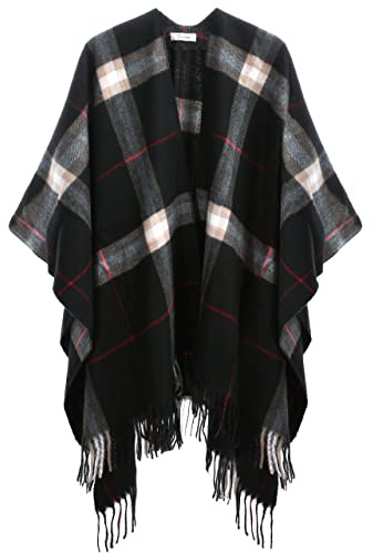 sy soul young Poncho Damen Plaid Cape Winter Strick Schal Umhang Fransen