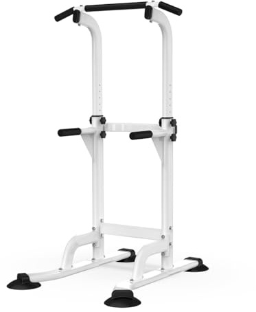 Power Tower Klimmzüge Dips Höhenverstellbares Multifunktions Fitnessgerät Zuhause Kraftstation Klimmzugstange Dip Station Liegestützgriffe,Weiß