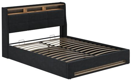 VitaliSpa Polsterbett Christin, Anthrazit/Eiche, 160x200 mit LED und USB-Anschluss